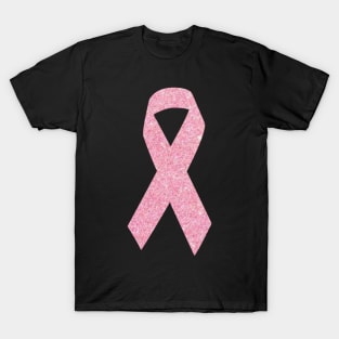 Pink Faux Glitter Awareness Ribbon T-Shirt